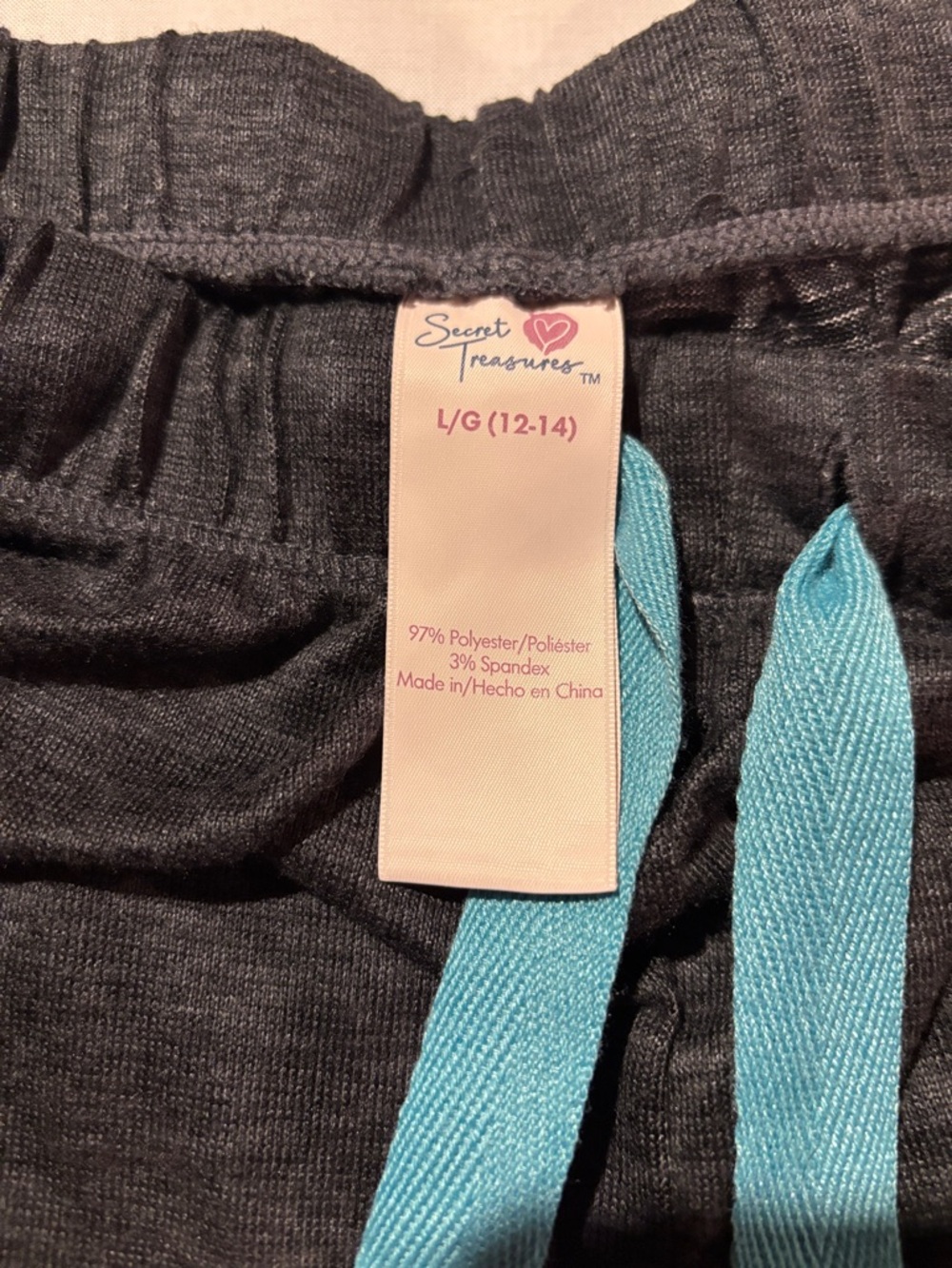 Secret Treasures Charcoal Lounge Pajama Pants with Aqua Drawstring
